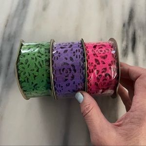 New Laser Cut Floral Roses Felt Ribbon Set of 3 Pink Purple Green Craft Spring